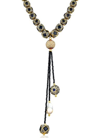 Stone Appeal Black Ethnic Beads Tassel Necklace 