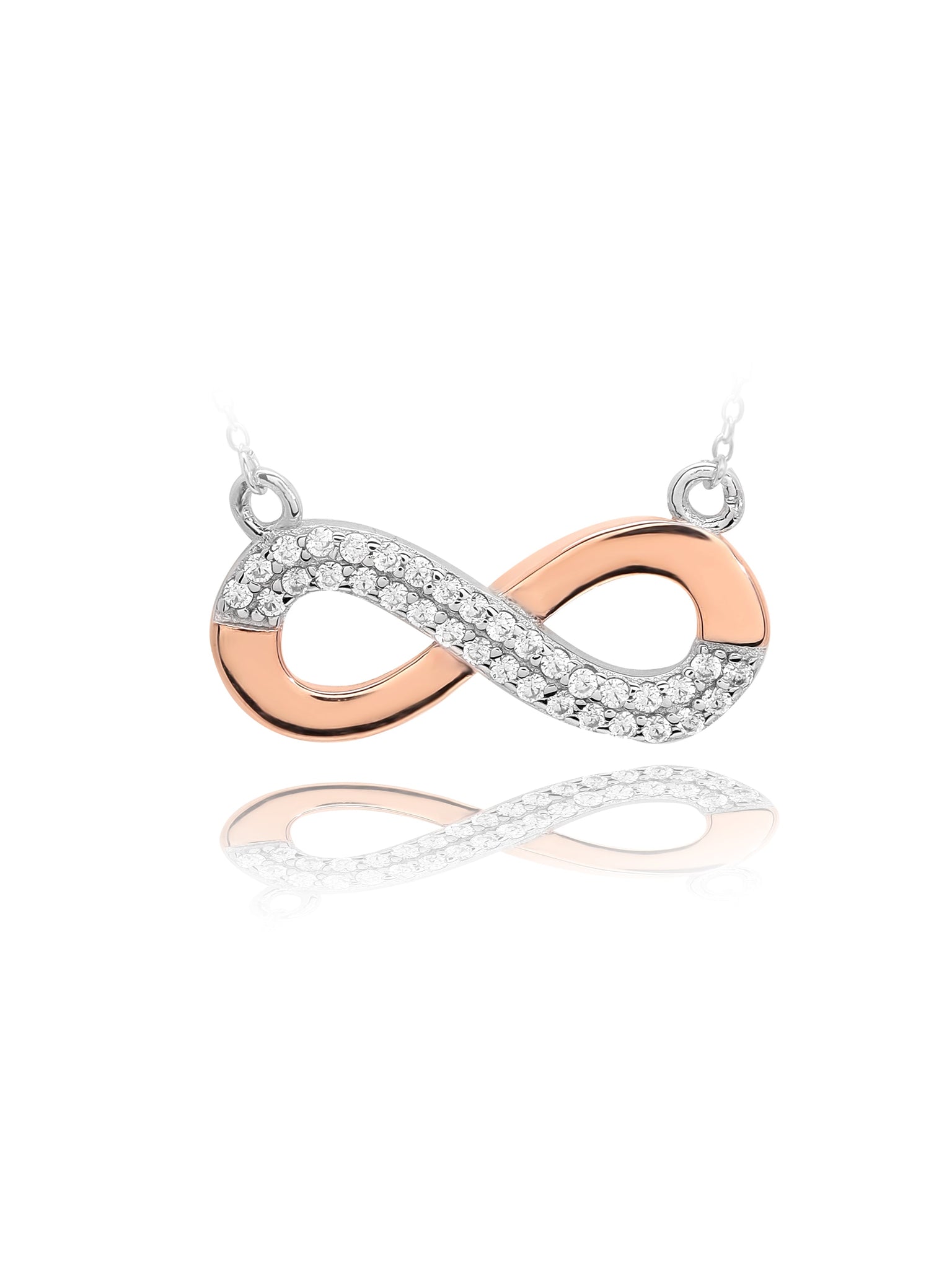  925 Silver Infinity Rose Gold Pendant Studded With Zirconia Necklace