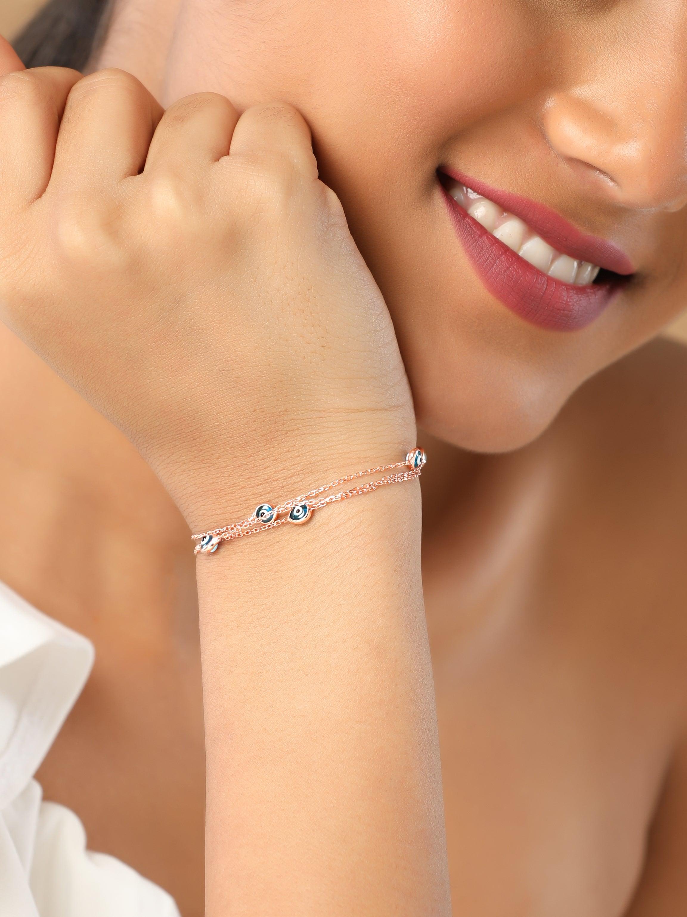 Rose Gold Plated Evil Eye Pure Silver Bracelet – Curio Cottage