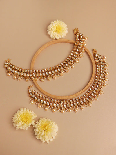  Dual layared Kundan and Pearl Studded Anklet