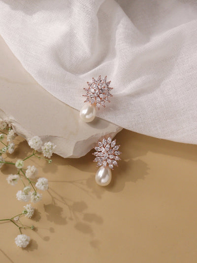  Pearl and Cubic Zirconia Diamante Stud Earrings
