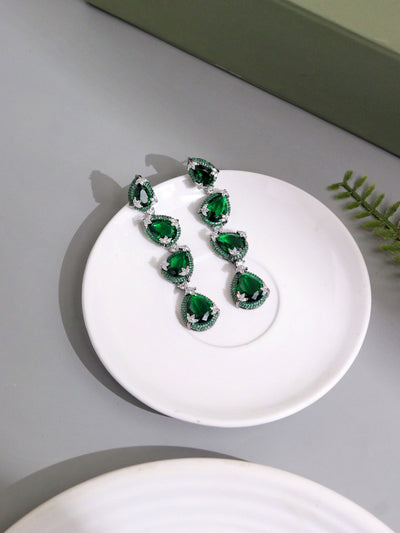  Emerald Ferns Carved CZ Earrings