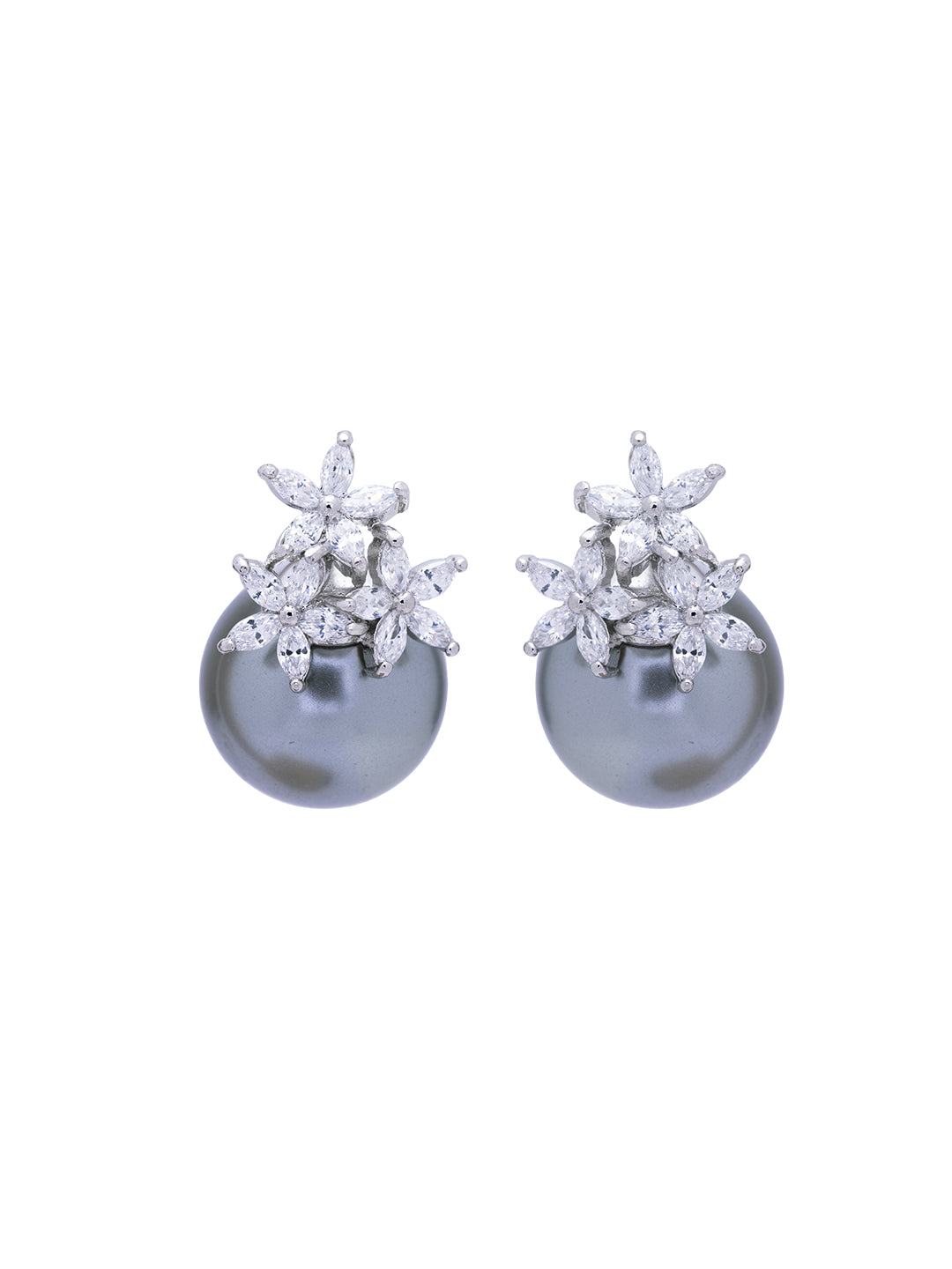 Ash Grey Cluster Pearl Stud Earrings 