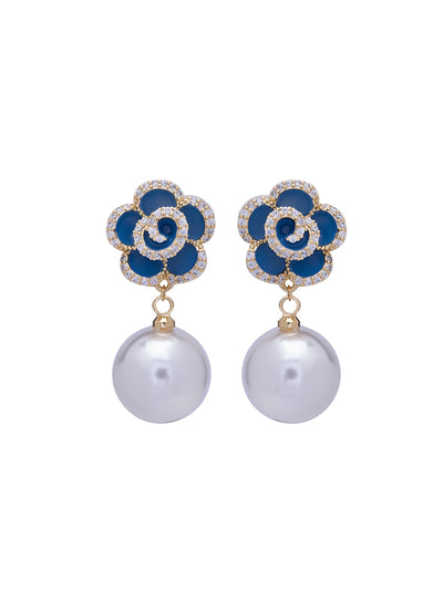 Azure Blue Pearl Drop Earrings 