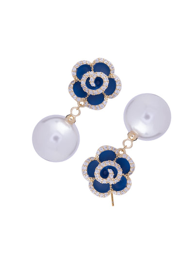 Azure Blue Pearl Drop Earrings 