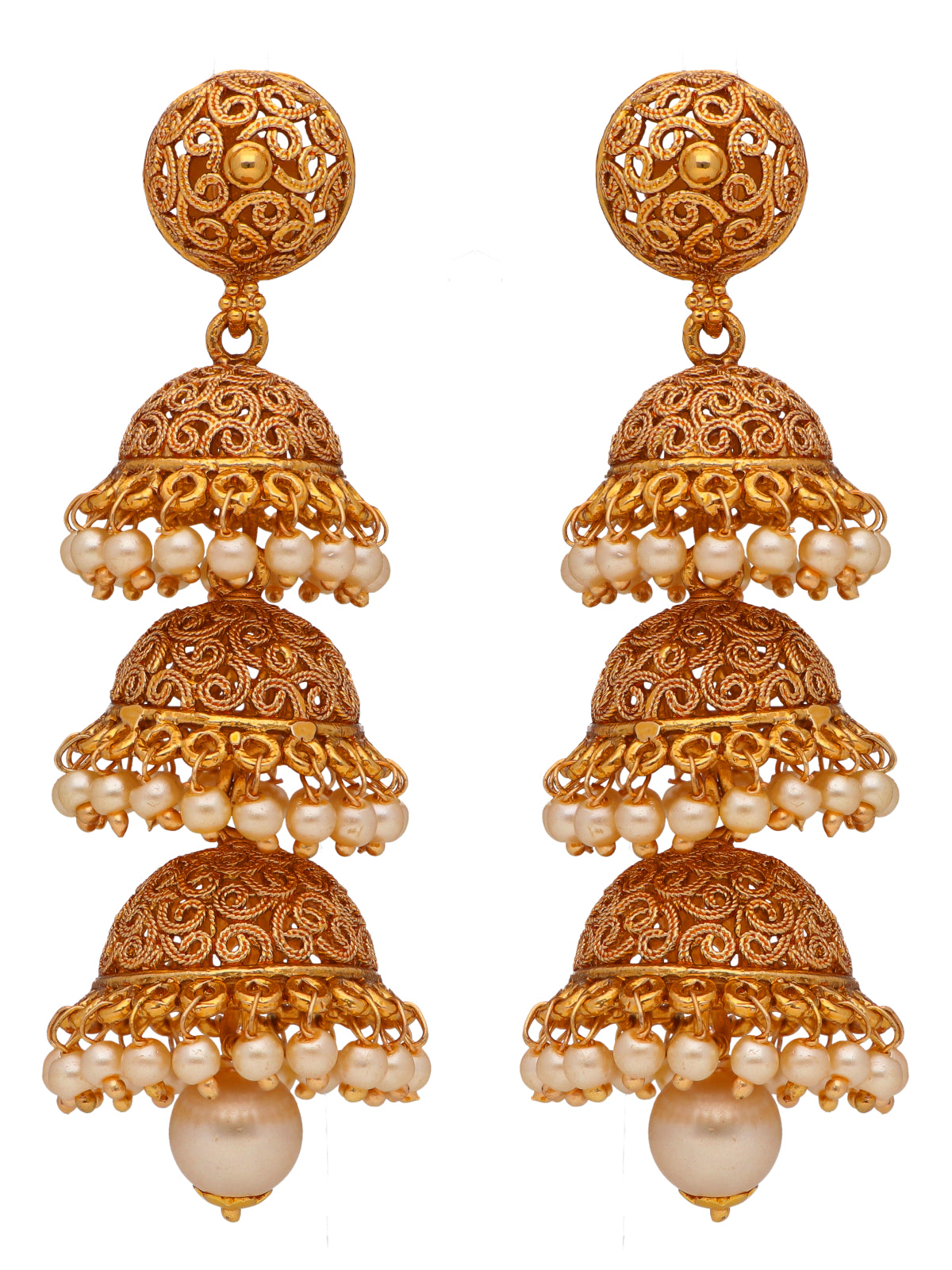 Luminous Trio Temple Jhumki Earrings 