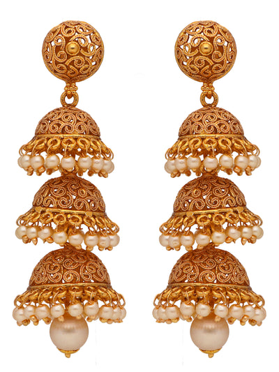 Luminous Trio Temple Jhumki Earrings 