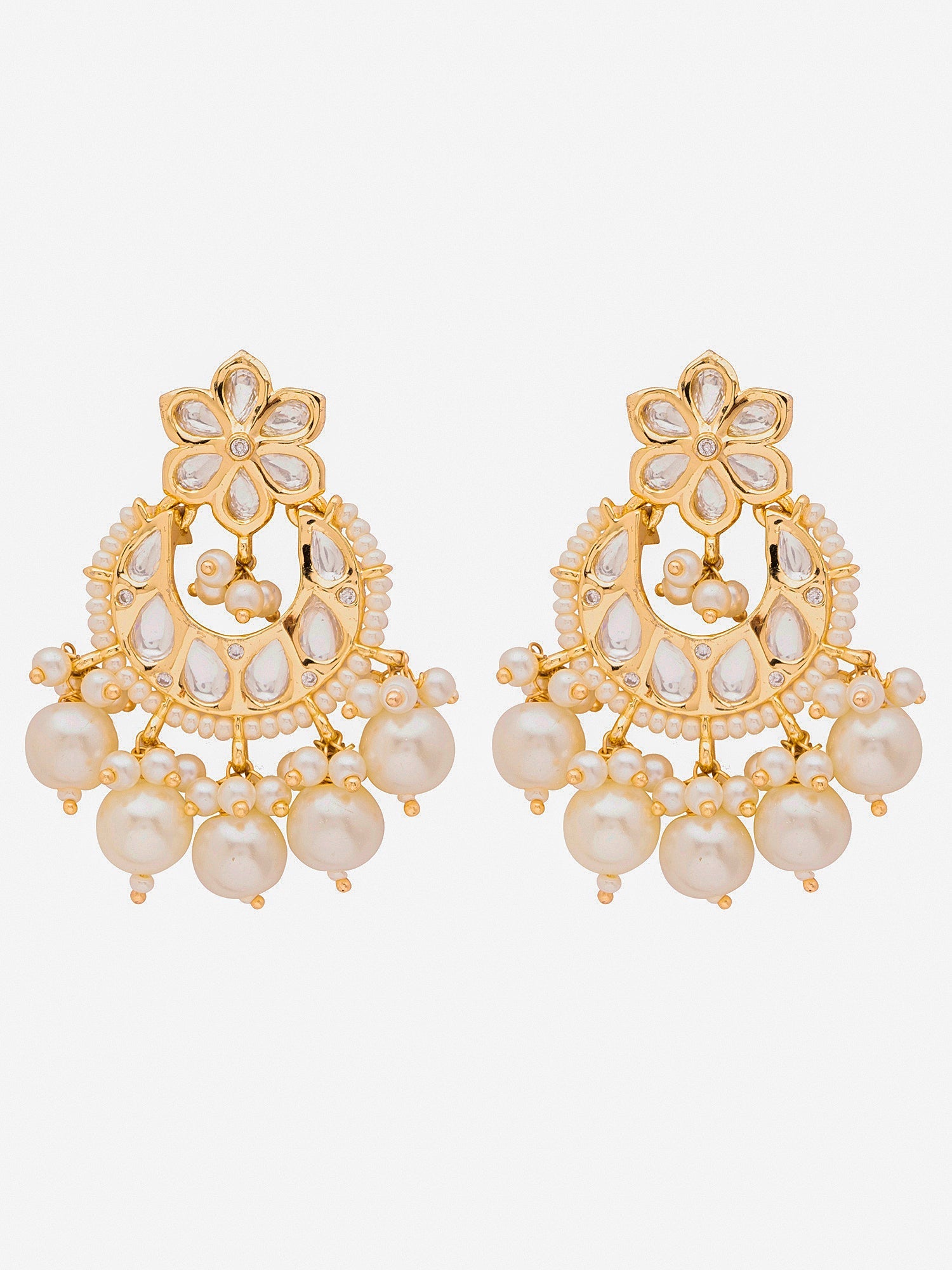 22 KT Gold Plated Floral Pearl Drop Kundan Earring 