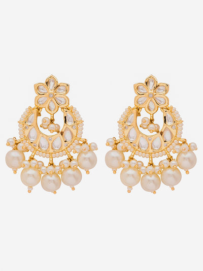 22 KT Gold Plated Floral Pearl Drop Kundan Earring 
