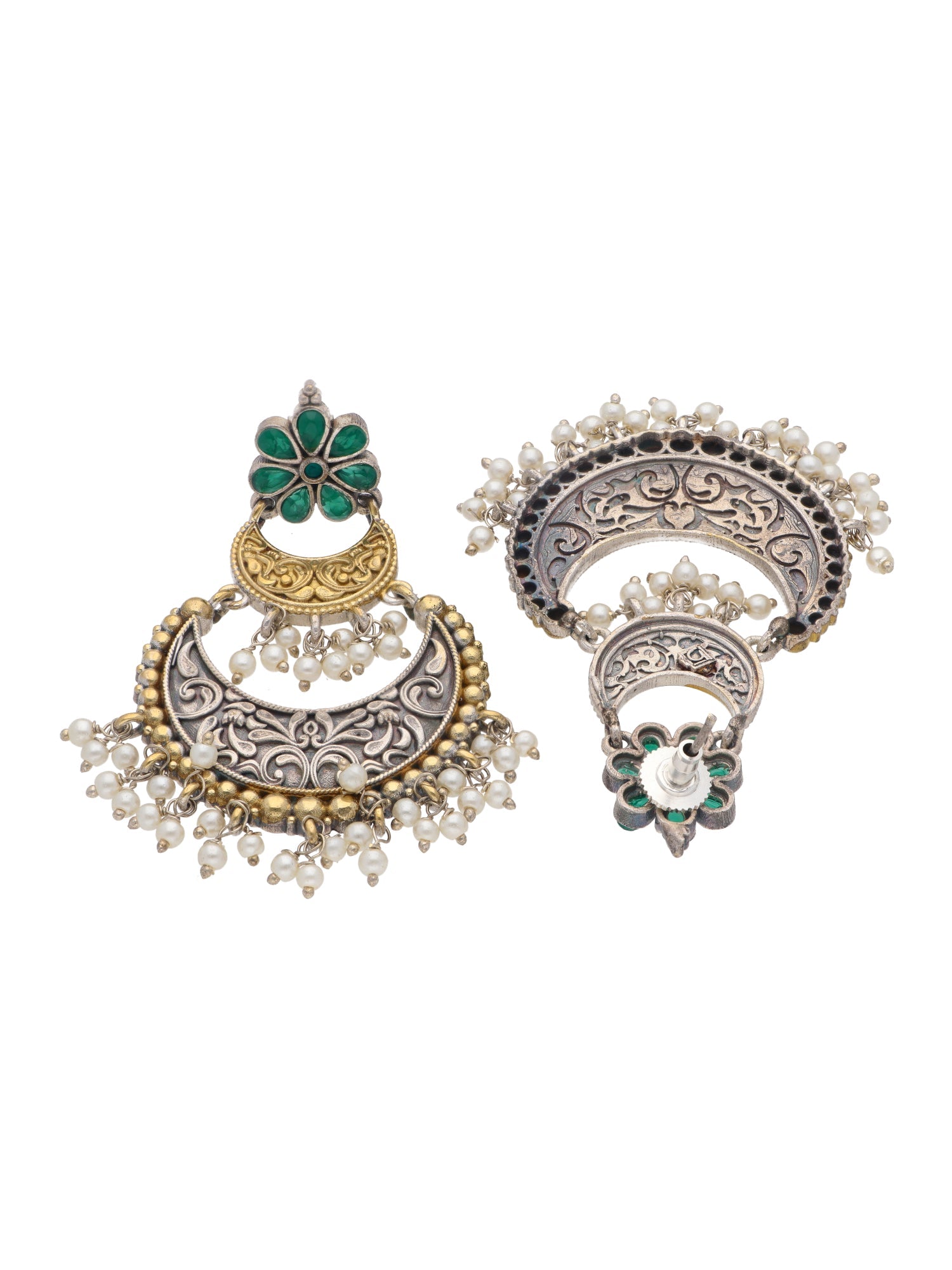 The Gypsy Minted Gold Layered Chandbali Earrings 