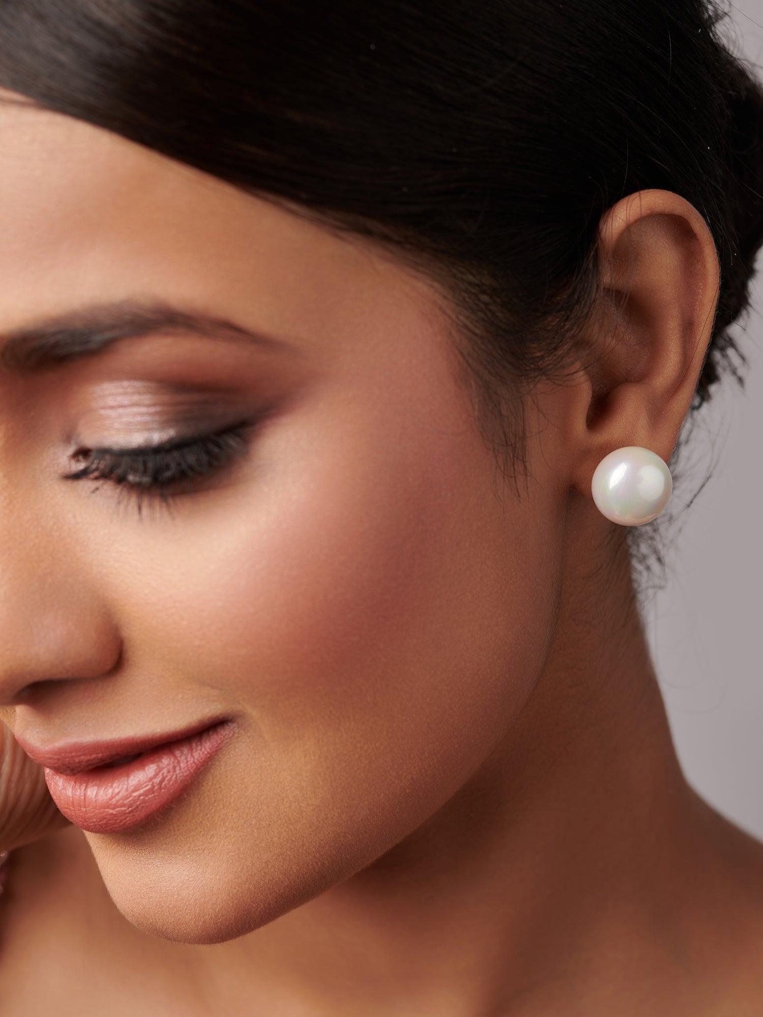 The Pearl Story Ivory Satin Pearl Stud Earrings (20 MM) – Curio