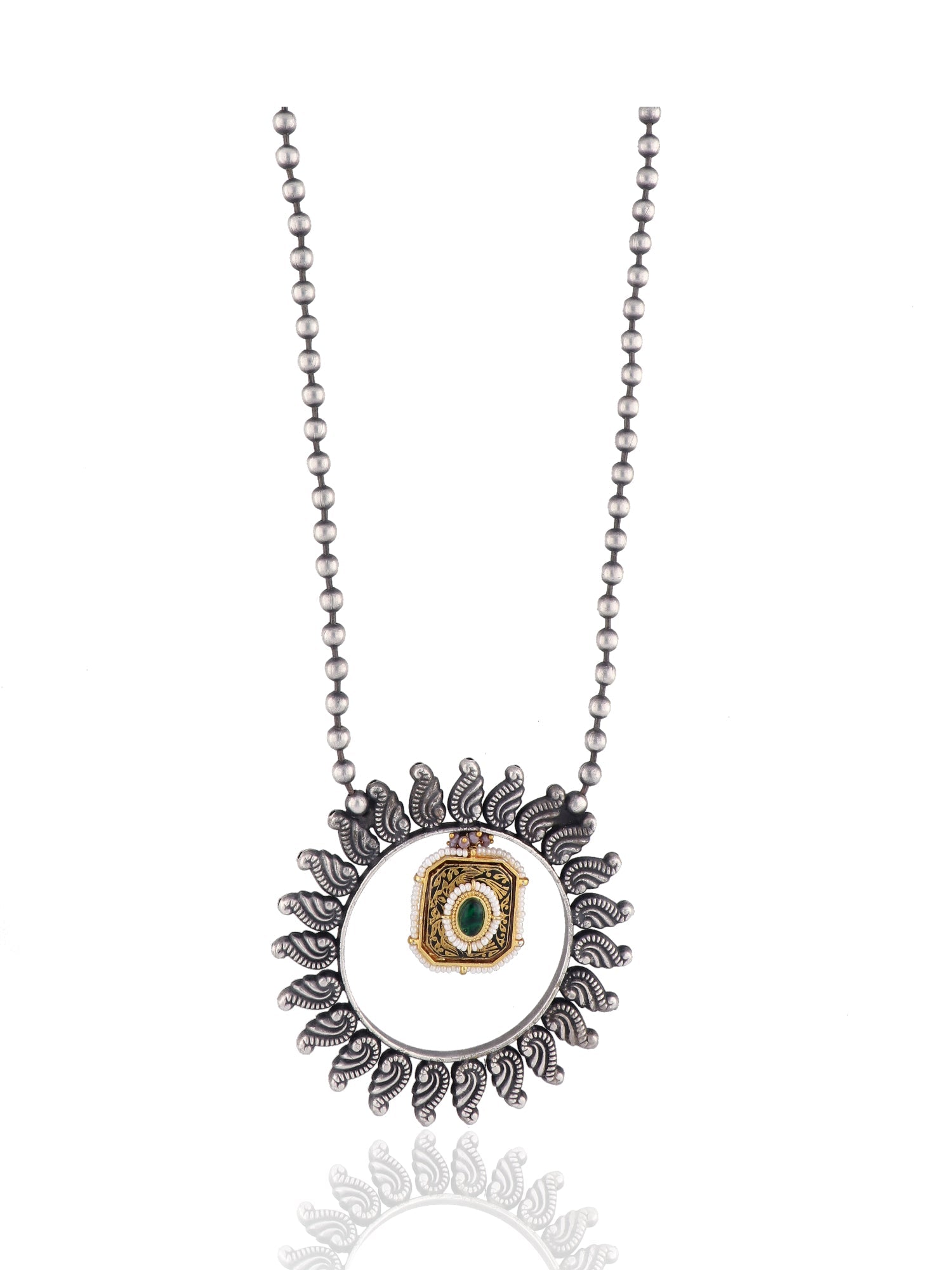 Aria Emerald Green and Bead Chain Surya Long Necklace 