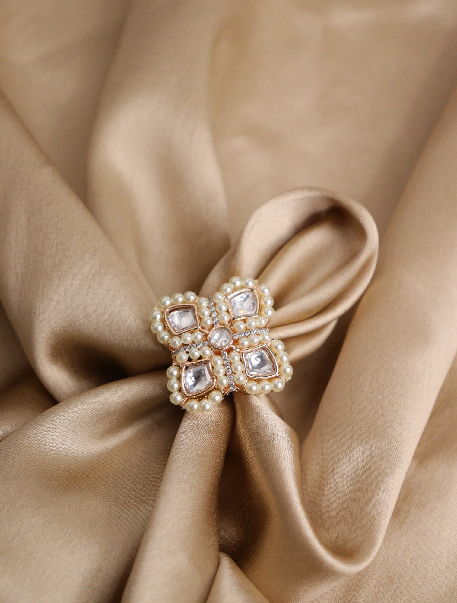  Bridal Kundan and Pearls Matte Ring