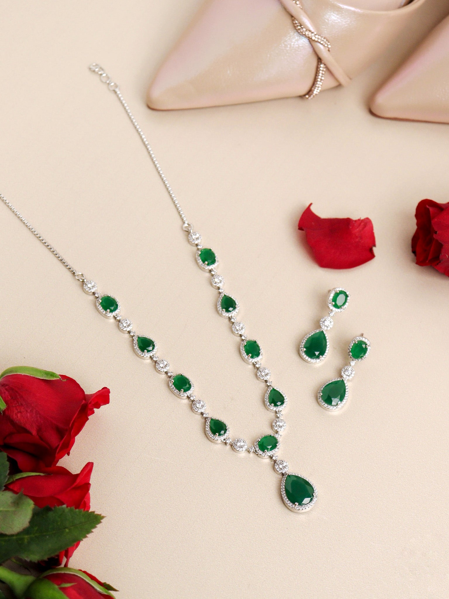  Drop of Emerald CZ Necklace Set