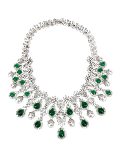 Emerald Greenstone Dew Fall CZ Necklace Set 