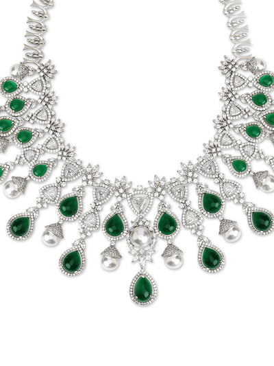 Emerald Greenstone Dew Fall CZ Necklace Set 