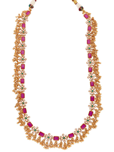 22K Gold Plated Ruby Studded Ghunghroo Necklace Set 