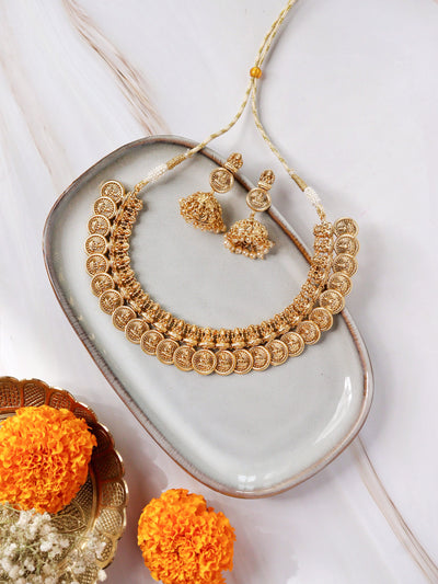  22K Gold Plated Divine Lakshmi Kasulaperu Necklace Set