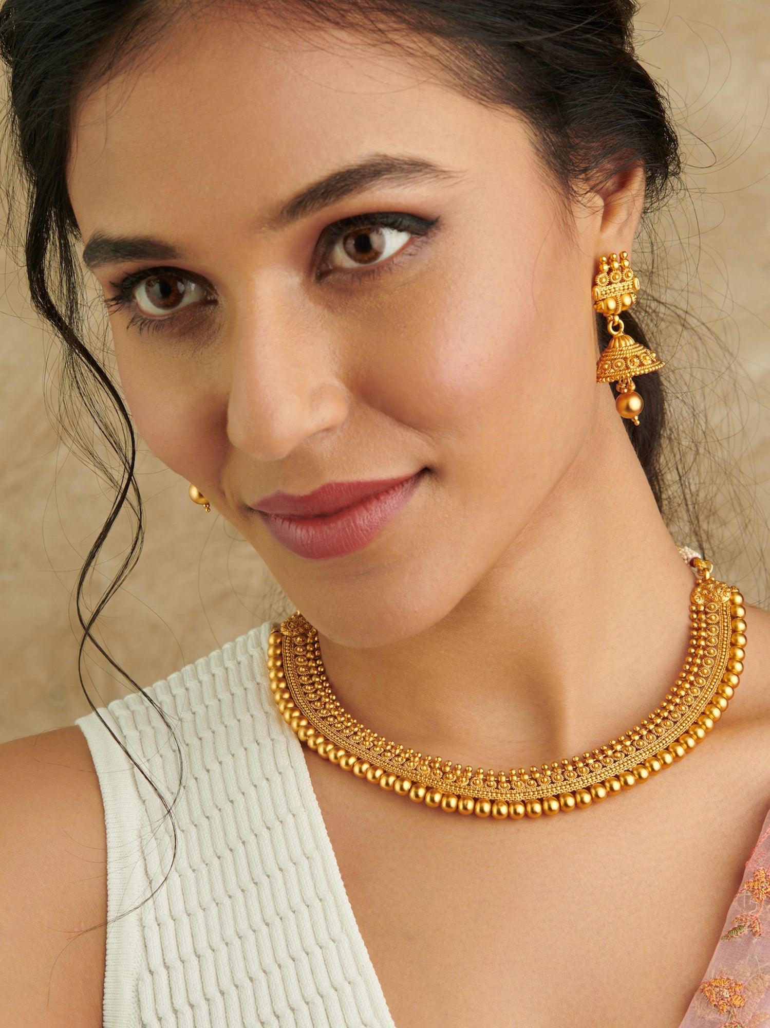 Gold Plated Simple Gold Necklace Designs With Price And Weight 22K