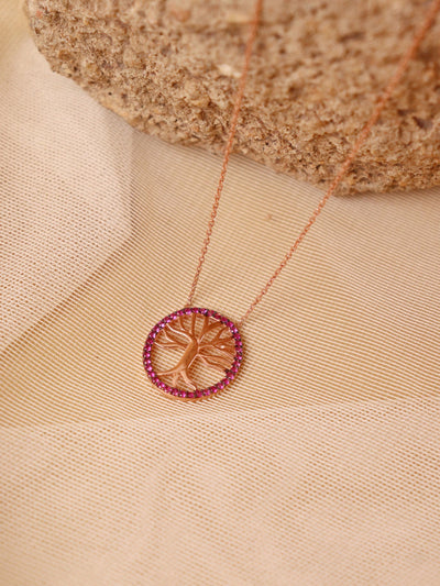  Pure Silver Rose Gold Plated Tree Of Life Necklace