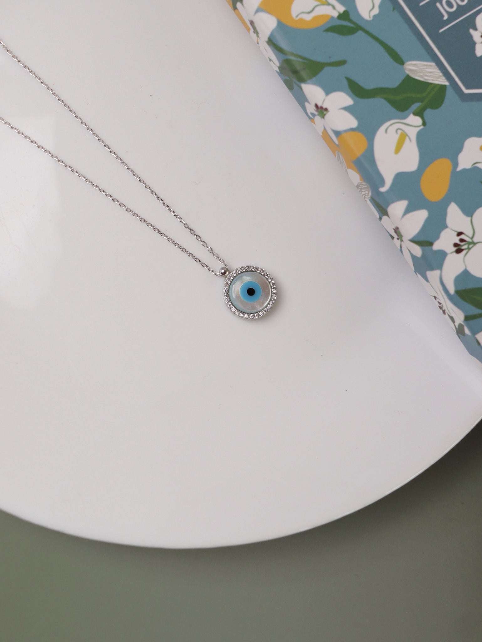  Pure Silver Disc Evil Eye Necklace