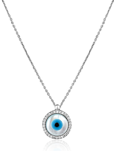 Pure Silver Disc Evil Eye Necklace 