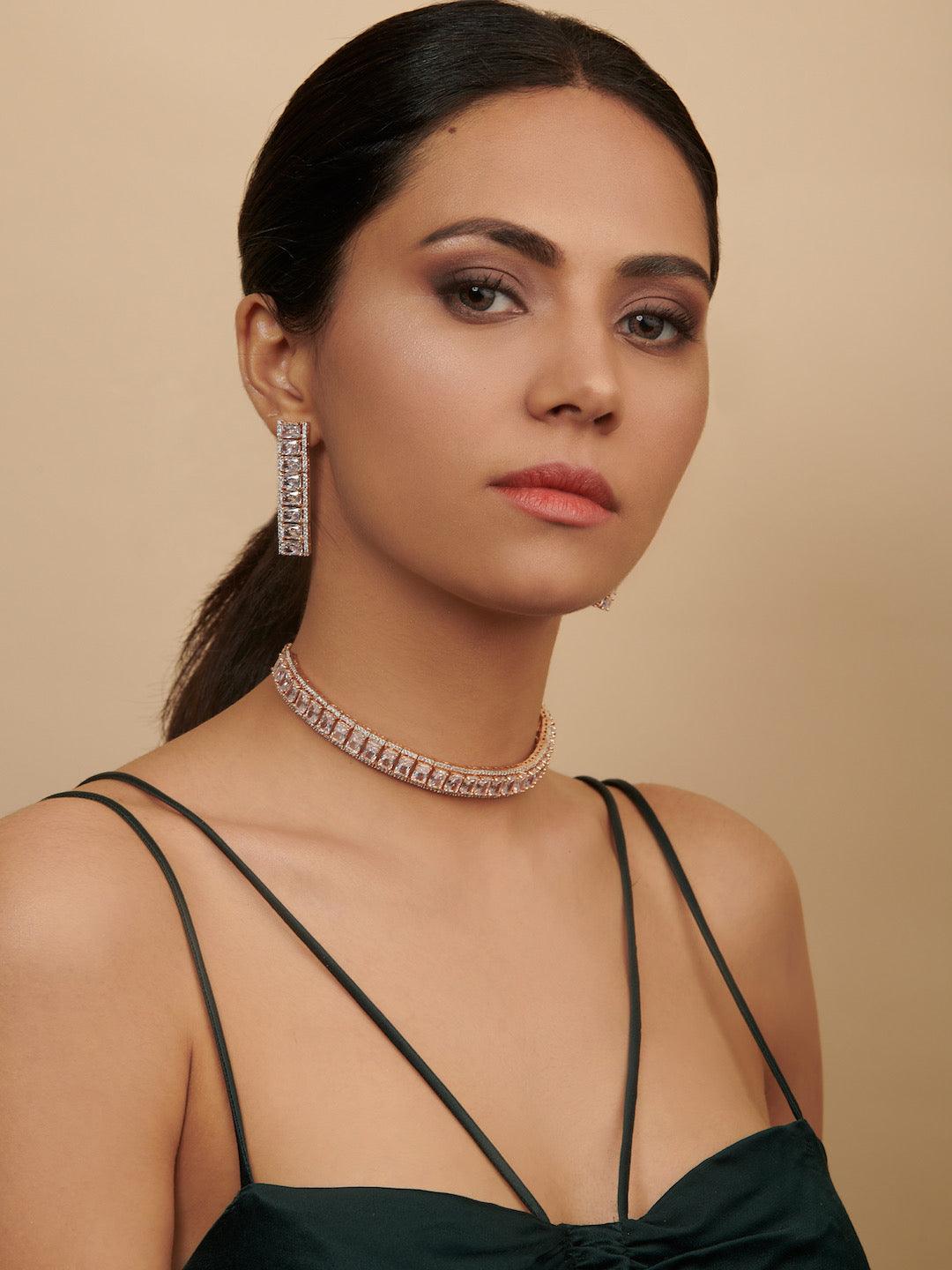 Diamante Cubic Zirconia Sleek Choker Set - Main Image