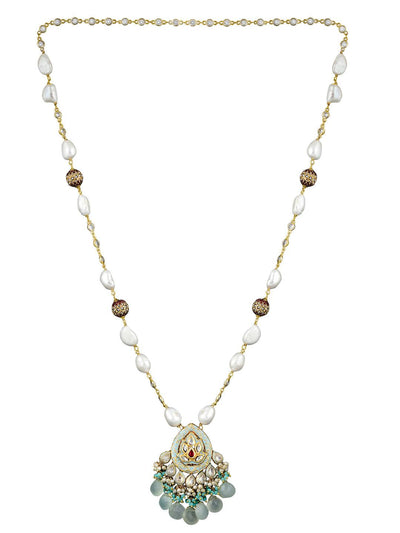 Stone Appeal Baroque pearl and Hydro Quartz Long Necklace - Curio Cottage 