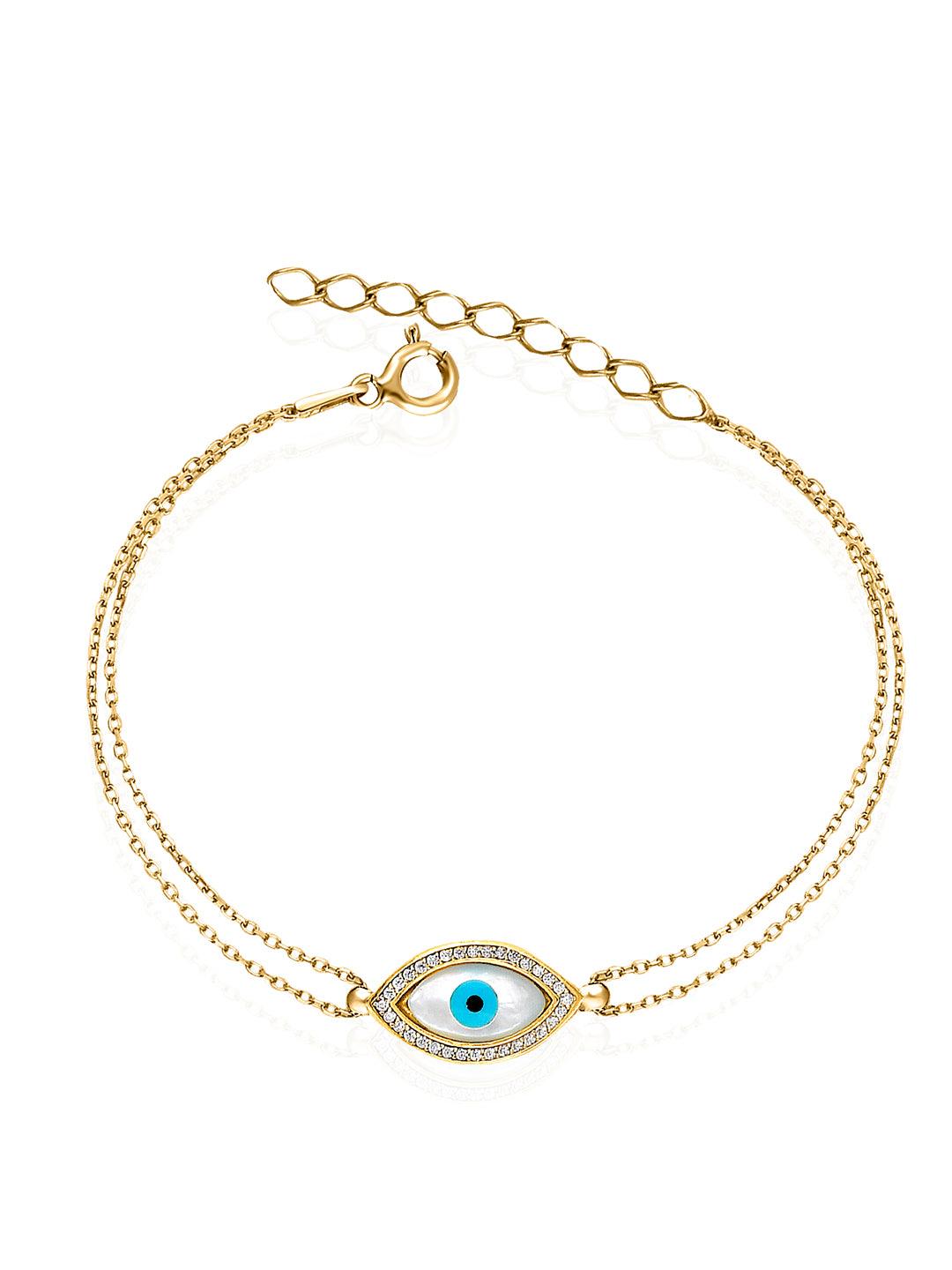 Pure Silver Tara White Gold Evil Eye Bracelet Embellished With Cubic Zirconia Stones - Curio Cottage 