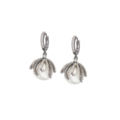Drop of Oyster Diamante Hugging Hoop Earrings - Curio Cottage 