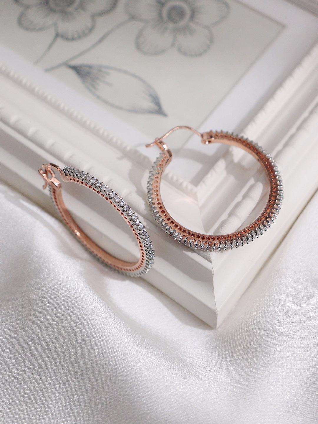 Cubic Zirconia Rose Gold Diamante Hoop Earrings - Main Image