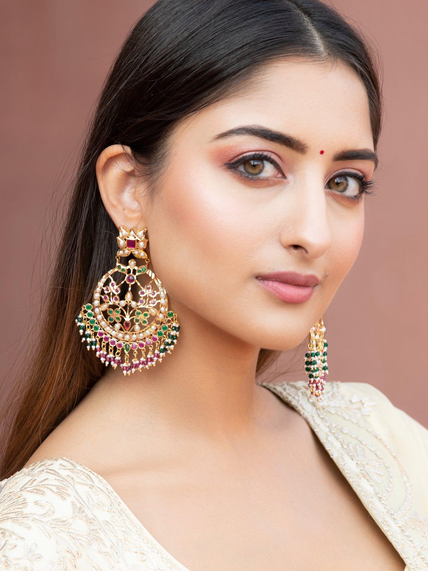 Bridal Jadau Floral Chandbali Earrings – Curio Cottage