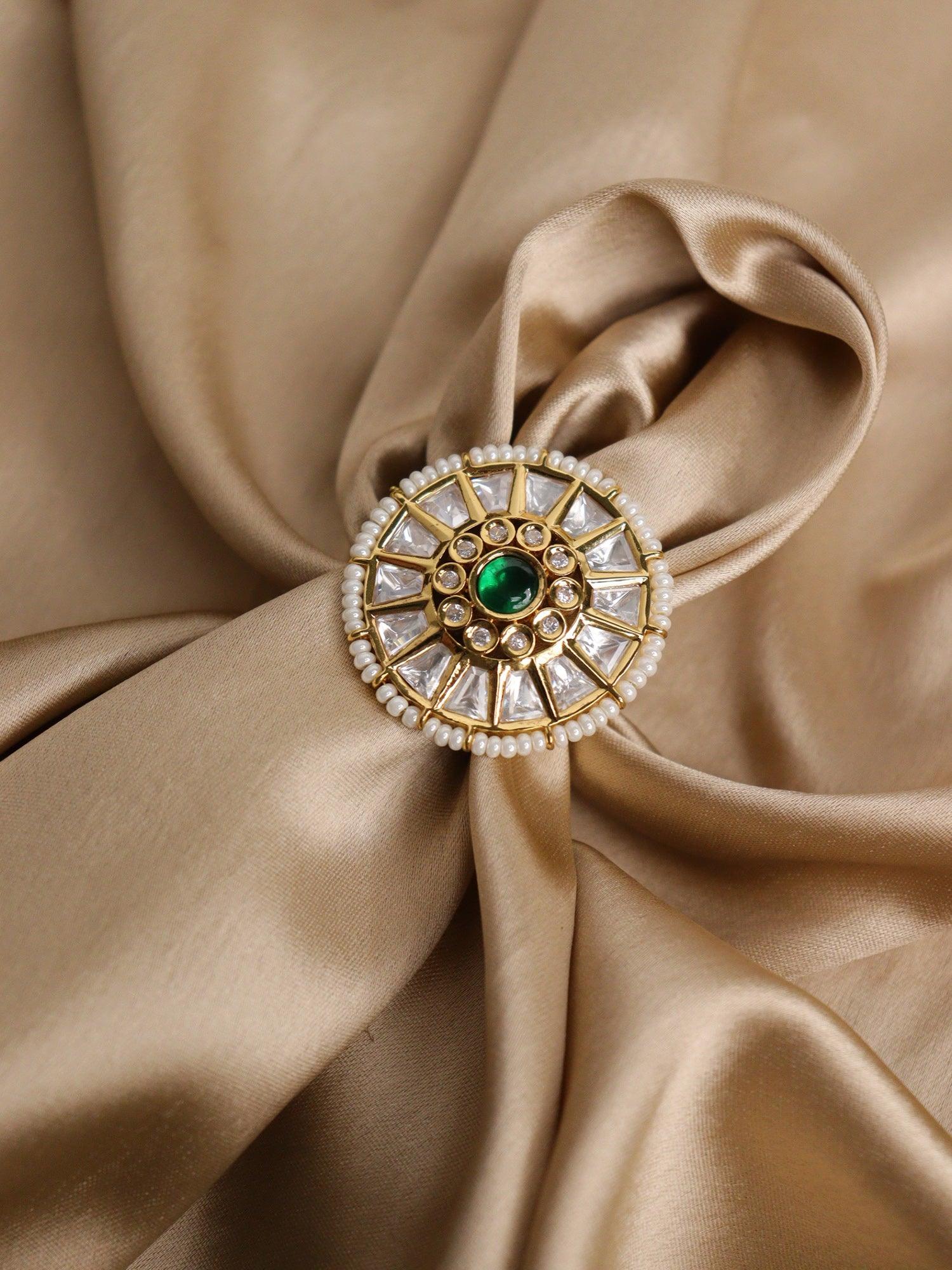 Bridal Green and Kundan Stone Dome RIng - Curio Cottage 
