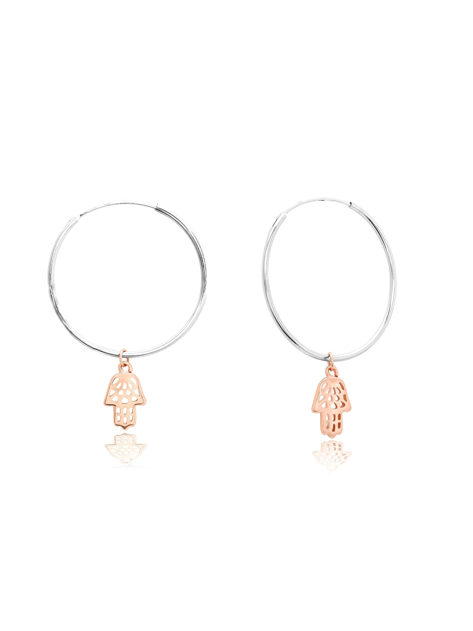 925 Silver Plated In Rose Gold Hamsa Hoops Earrings 