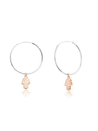  925 Silver Plated In Rose Gold Hamsa Hoops Earrings