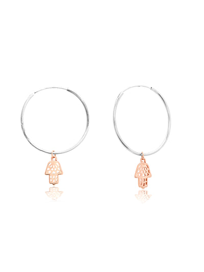  925 Silver Plated In Rose Gold Hamsa Hoops Earrings
