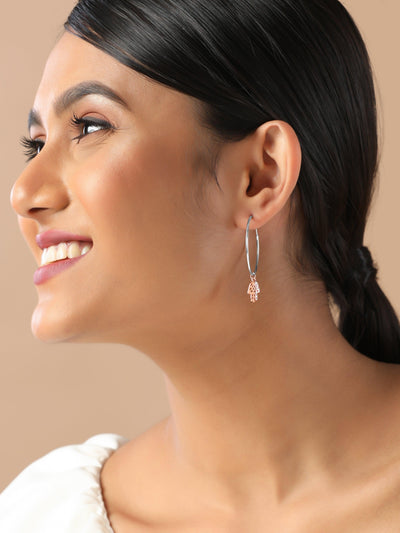 925 Silver Plated In Rose Gold Hamsa Hoops Earrings 