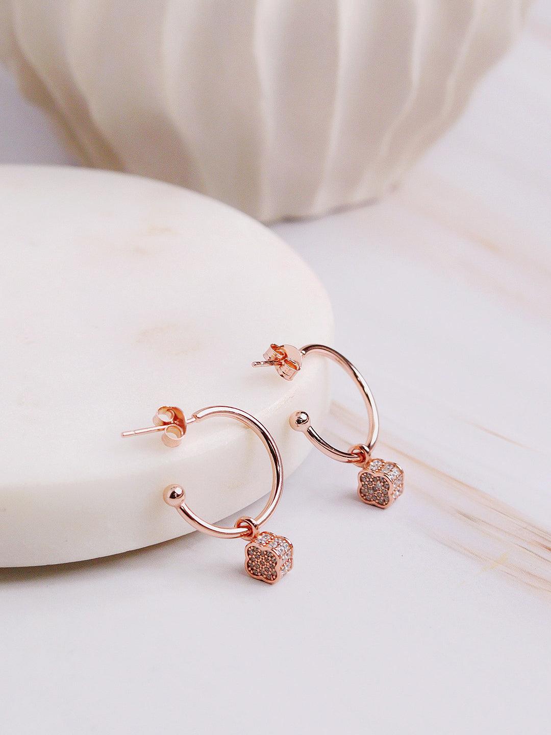  Rose Gold Plated Silver Zirconia Drop Earring