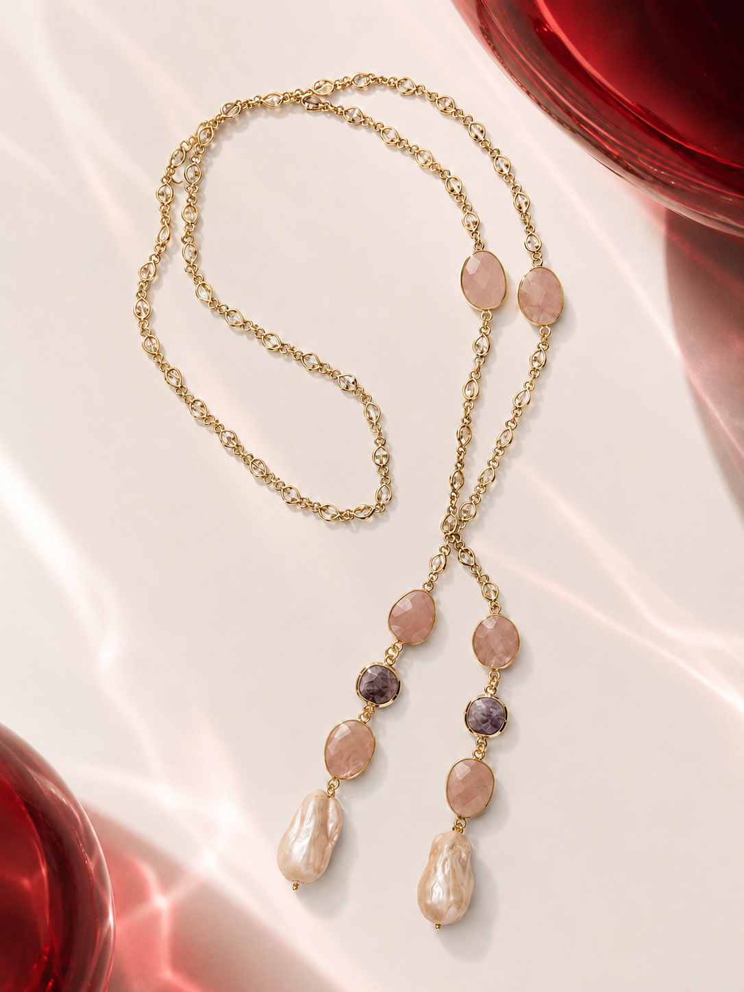 Endless Gold and Pearl Drop Lariat