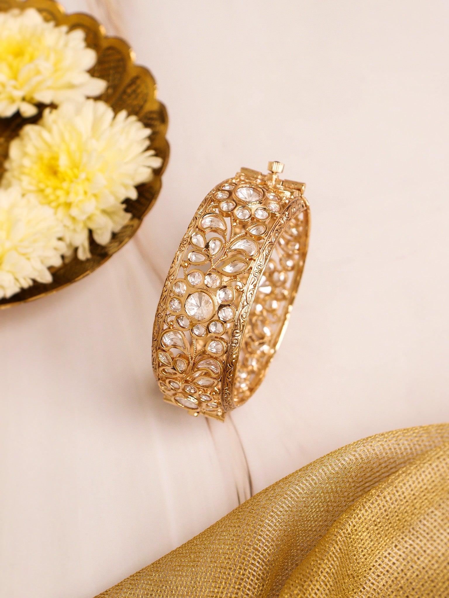 Opulent 22 KT Gold Plated Kundan Cuff 