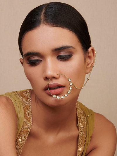 Miera Kundan And Gold Plated Nose Ring 