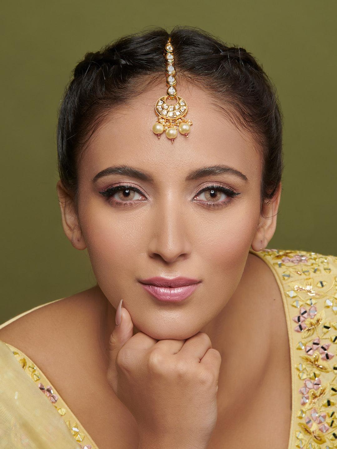 The Bridal Edit- Gold Maang Teeka With Pearl Drops 