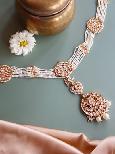 Pearl And Kundan Bridal Sheesh Phool Teeka 