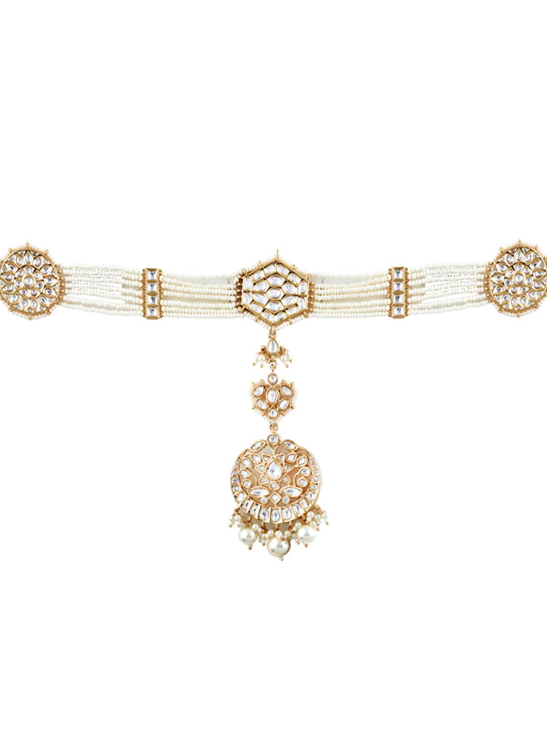 Pearl And Kundan Bridal Sheesh Phool Teeka 