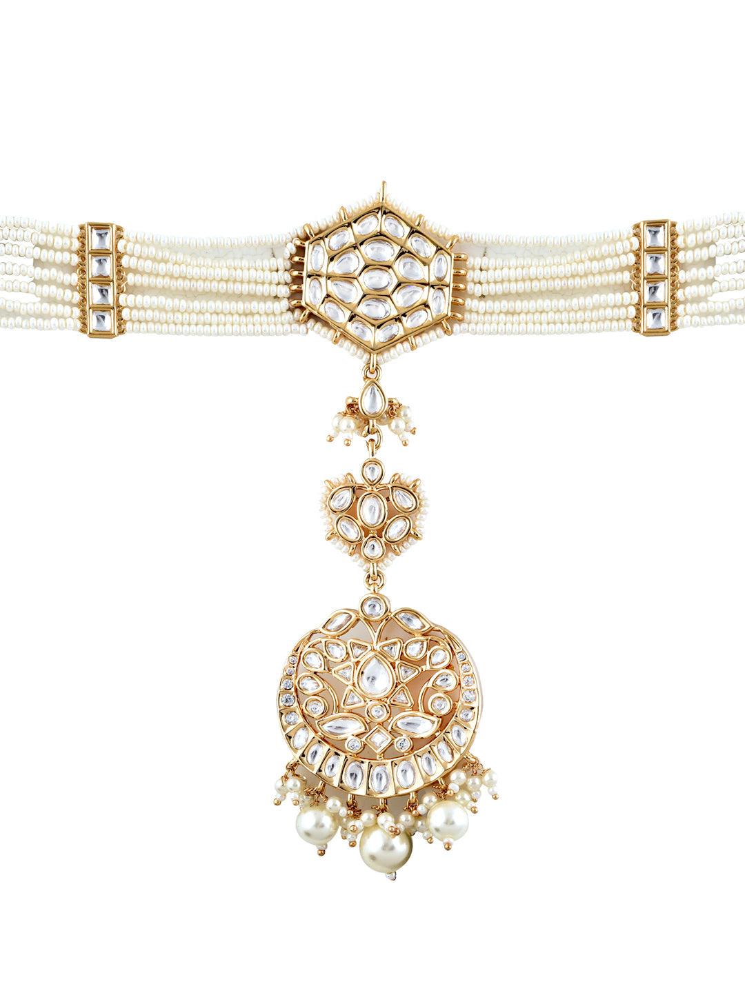 Pearl And Kundan Bridal Sheesh Phool Teeka 