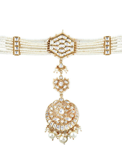 Pearl And Kundan Bridal Sheesh Phool Teeka 