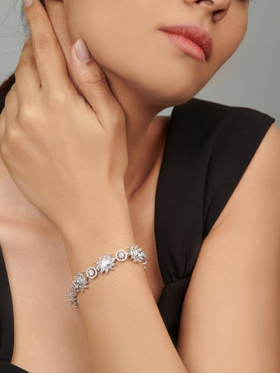 Diamante Cubic Zirconia Floral Statement Bracelet 