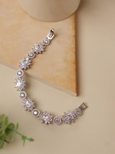Diamante Cubic Zirconia Floral Statement Bracelet 
