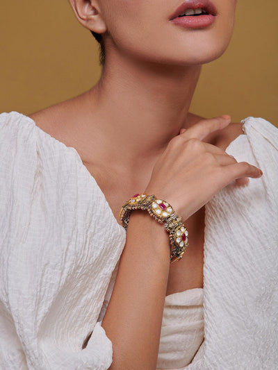 Miera Kundan And Red Stone Bangles 