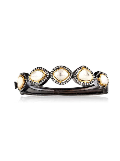 Miera Kundan And Black Rohdium Bangles 